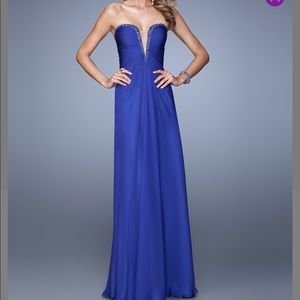 Indigo Beaded Trim Chiffon Strapless Gown